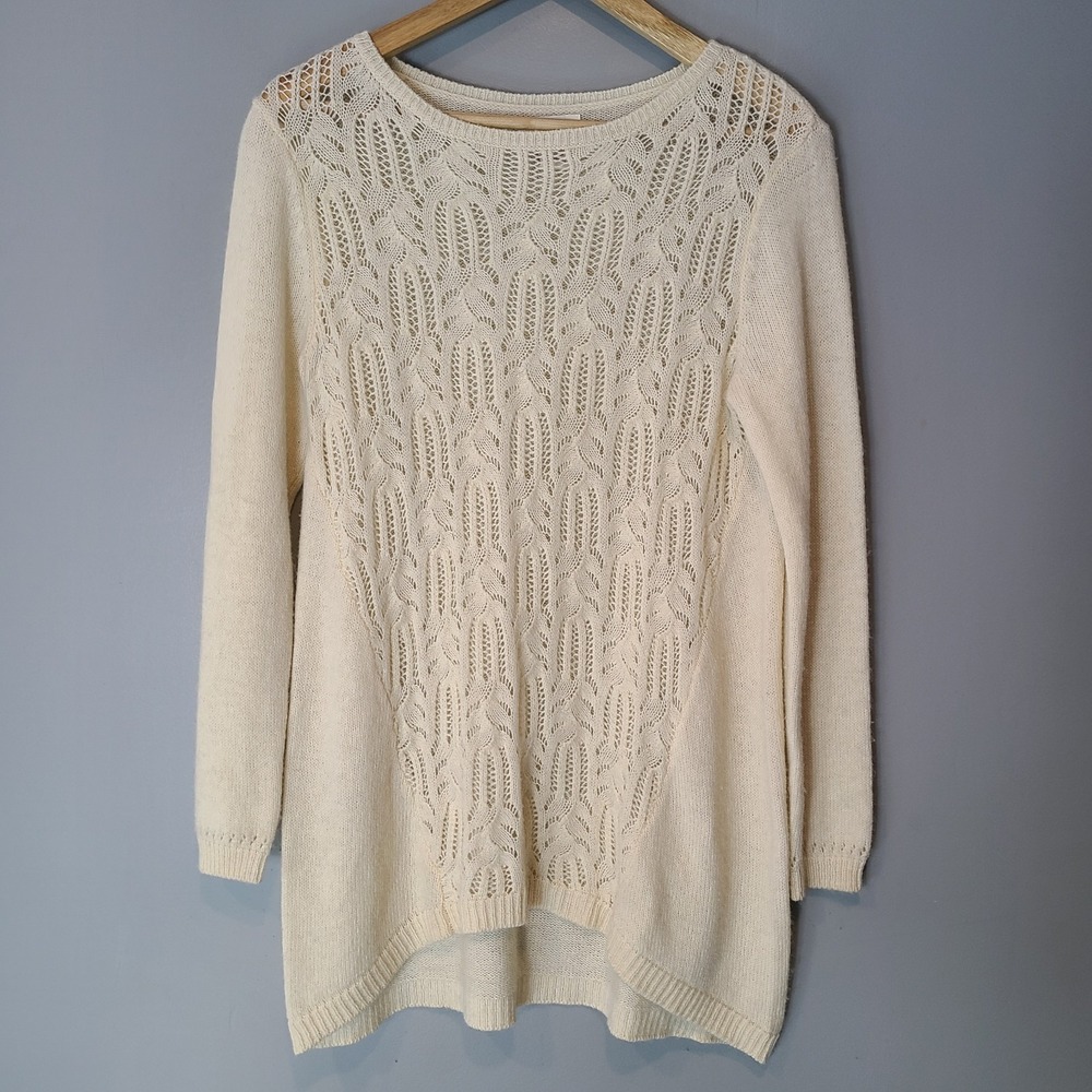 Sundance Cream Lambswool Alpaca Blend Pointelle Knit Tunic Sweater Small